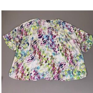 Spense Blouse Top Women's 2X‎ Multicolor Abstract Watercolor Dolman Short Sleeve